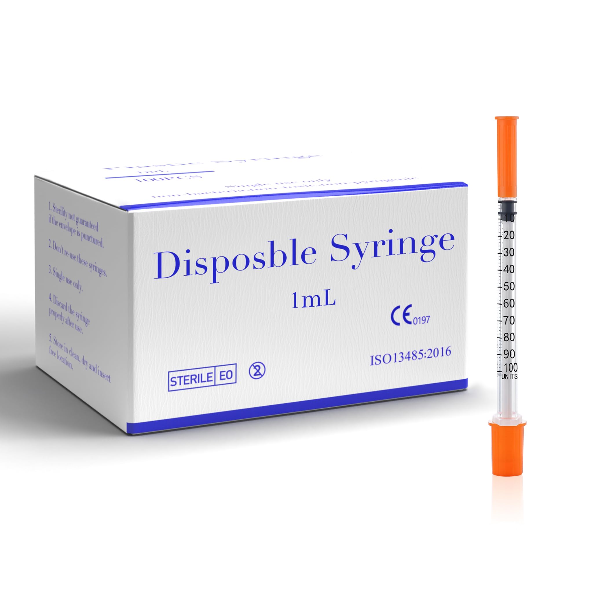 100 Pack 1ml U-100 Syringes 30G 1/2 Inch, Accurate Precise Scale, Minimal Waste Design, Individually Wrapped