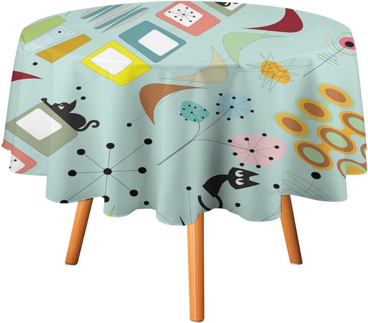 Modern Retro Tablecloth Mid Century Table Cover for Dining Room Kitchen Birthday Party Decorations, Oil-Proof Waterproof Vintage White Table Cover 70x70 Inch Round