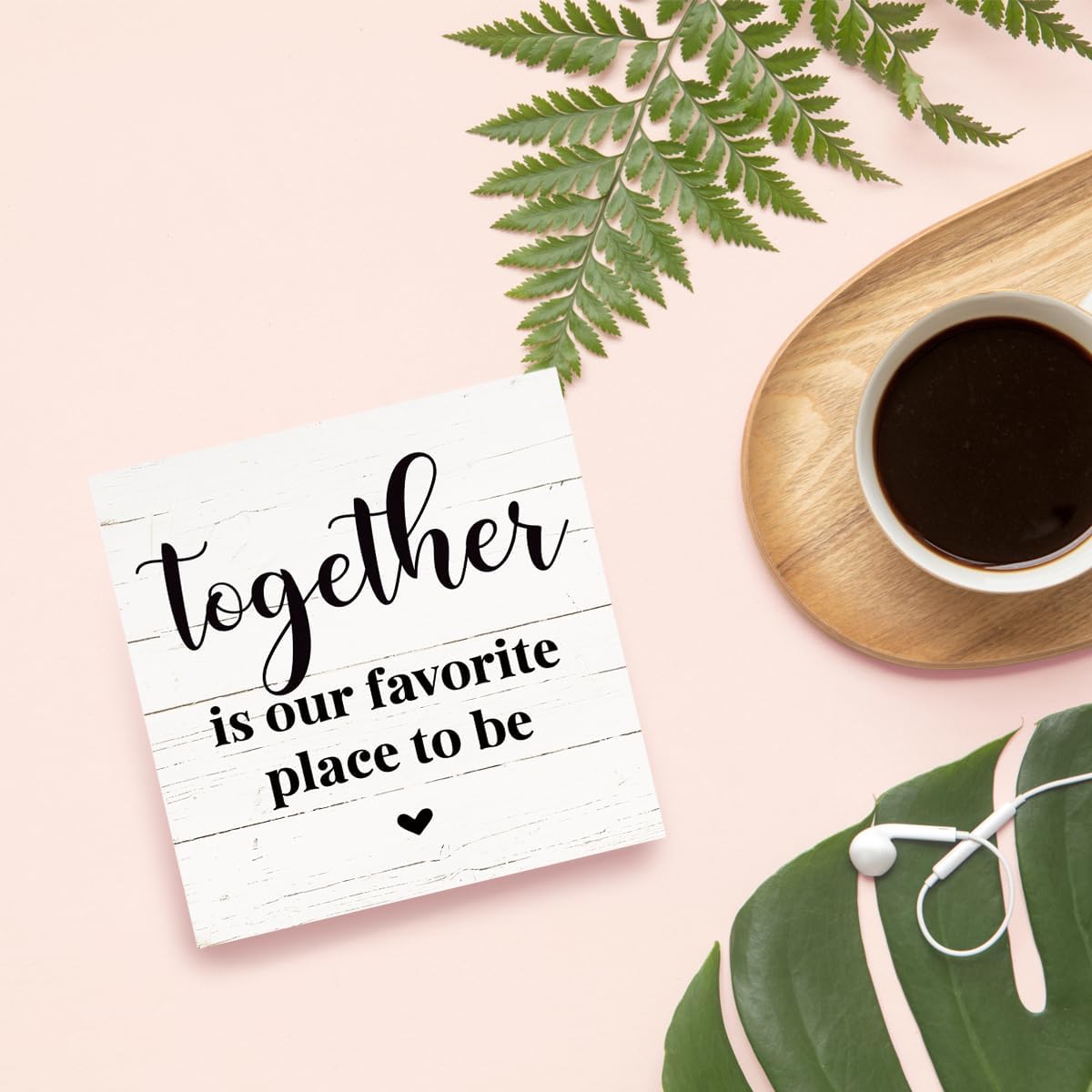 Rustic Home Decor, Inspirational Wood Signs, Wooden Box Sign Decorative, Family Room Decor, Table Shelf Decoration, Housewarming Gift, Together is Our Favorite Place to Be Sign, 5×5×1.2inches - Image 6