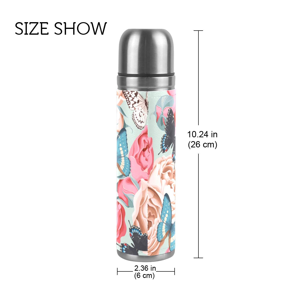 Isolierte Edelstahl-Trinkflasche Mit Schmetterlingsmuster | 600ml Oder 1000ml | BPA-frei, Auslaufsicher Mit Strohhalm | Hält Warm/kalt
