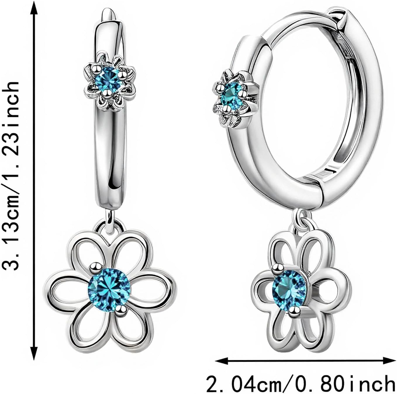 Blue CZ Daisy Hoop Earrings S925 Sterling Silver Flower Dangle huggie Earrings Dainty Hypoallergenic Floral Jewelry Gifts for Daughter Birthday Wedding - Image 6