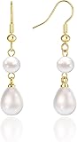 Freekiss Pearl Earrings for Women Trendy: Flat Back Stud Earrings 14K Gold Plated/925 Sterling Silver Freshwater Pearl Dangle Earrings Cute Bow Earrings Wedding Jewelry Birthday Gifts for...