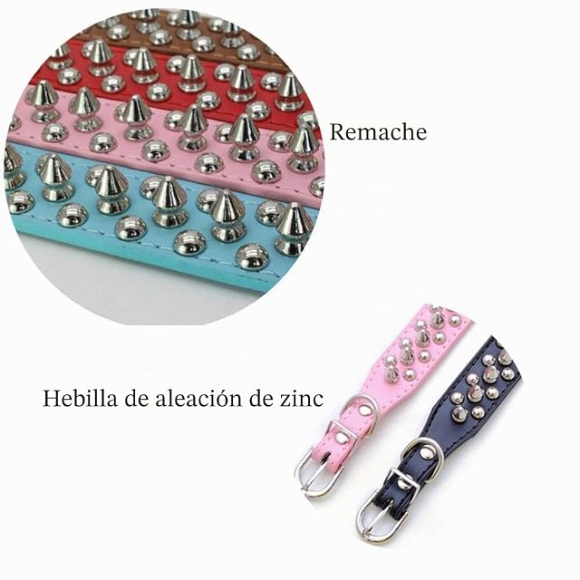Foto 3 de 7 de Collar de Cuero para Perro con Tachuelas de Pinchos, Perro Collar Remaches