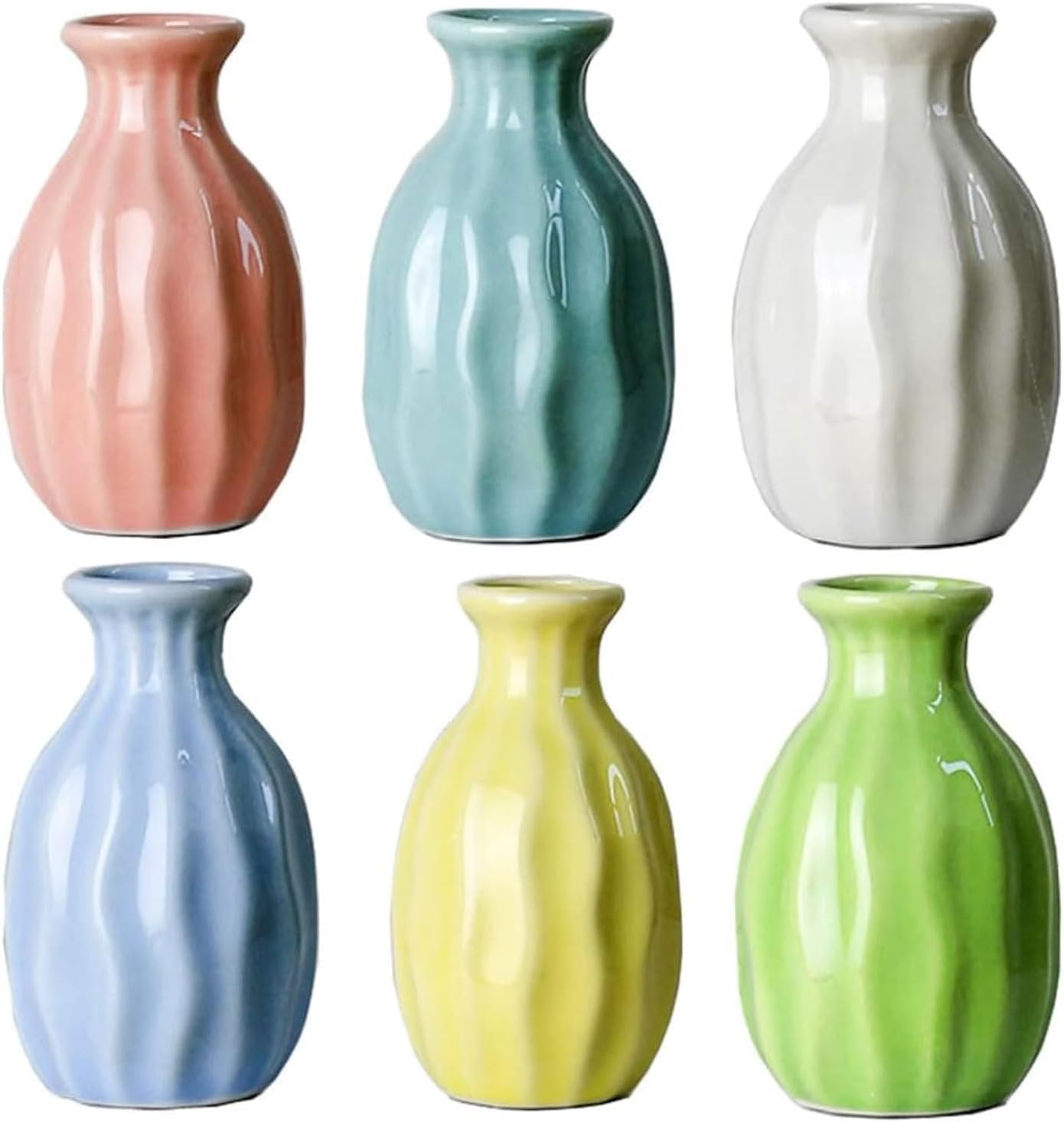 Vaso Piccolo Jarrón Fatto A Mano in Ceramica, Mini Vaso per Fiori, Moderno Vaso con Effetto Increspatura dell'Acqua per Fiori, Soggiorno, Tavolo da Pranzo, Ufficio, Libreria, D, Set of 6