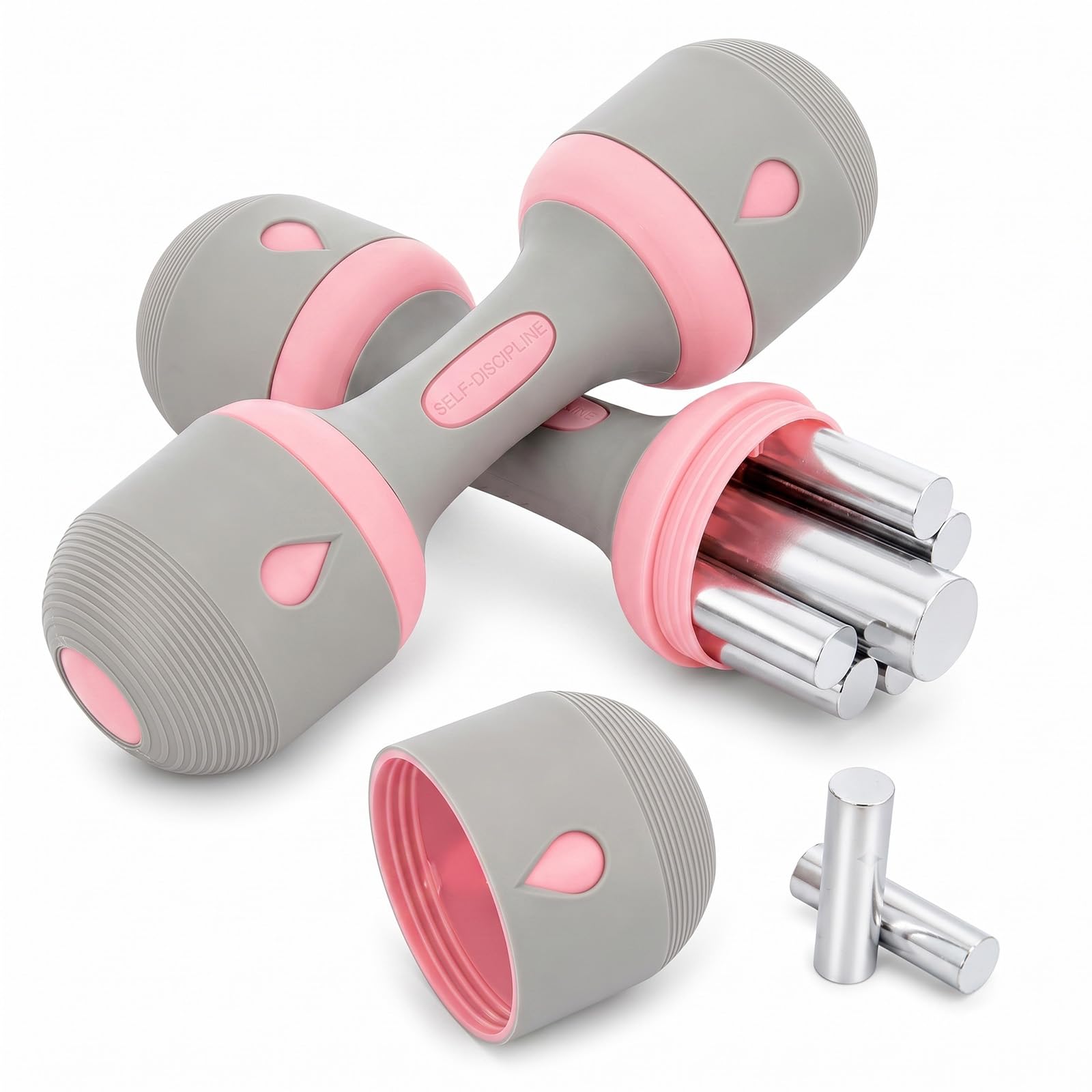 EVERGOODS Adjustable Dumbbells Set 5KG Pair, 5-in-1 Weight Dumbbells for Women & Men, 5-Level Adjustable Hand Weights with Non-Slip Neoprene Handle, Compact Dumbbell Set for Home Gym Workouts (Pink)