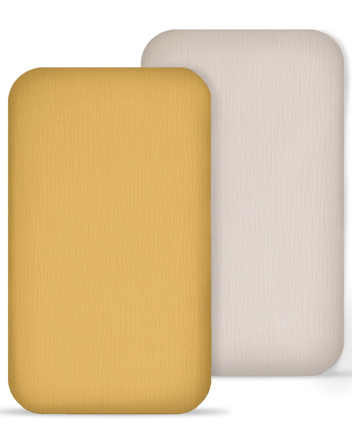 Muslin Bedside Bassinet Sheets 2 Pack, 33" X 20", (Beige &amp; Mustard Yellow)