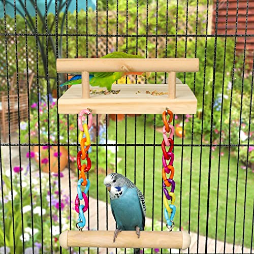 Image of FrgKbTm Bird Perches Cage Toys Parrot Wooden Platform Play Gyms Exercise Stands with Acrylic Wood Swing Ferris Wheel Chewing for Animals Green Cheeks, Baby Lovebird, Chinchilla, Hamster Budgie