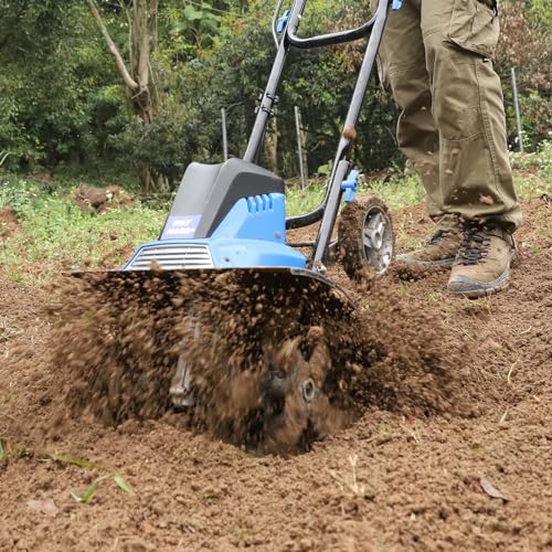 BILT HARD Tiller Cultivator 16 inch, 13.5 Amp 6 Steel Tines Tillers for Gardening Foldable, Electric Garden Rototiller with Adjustable Wheels