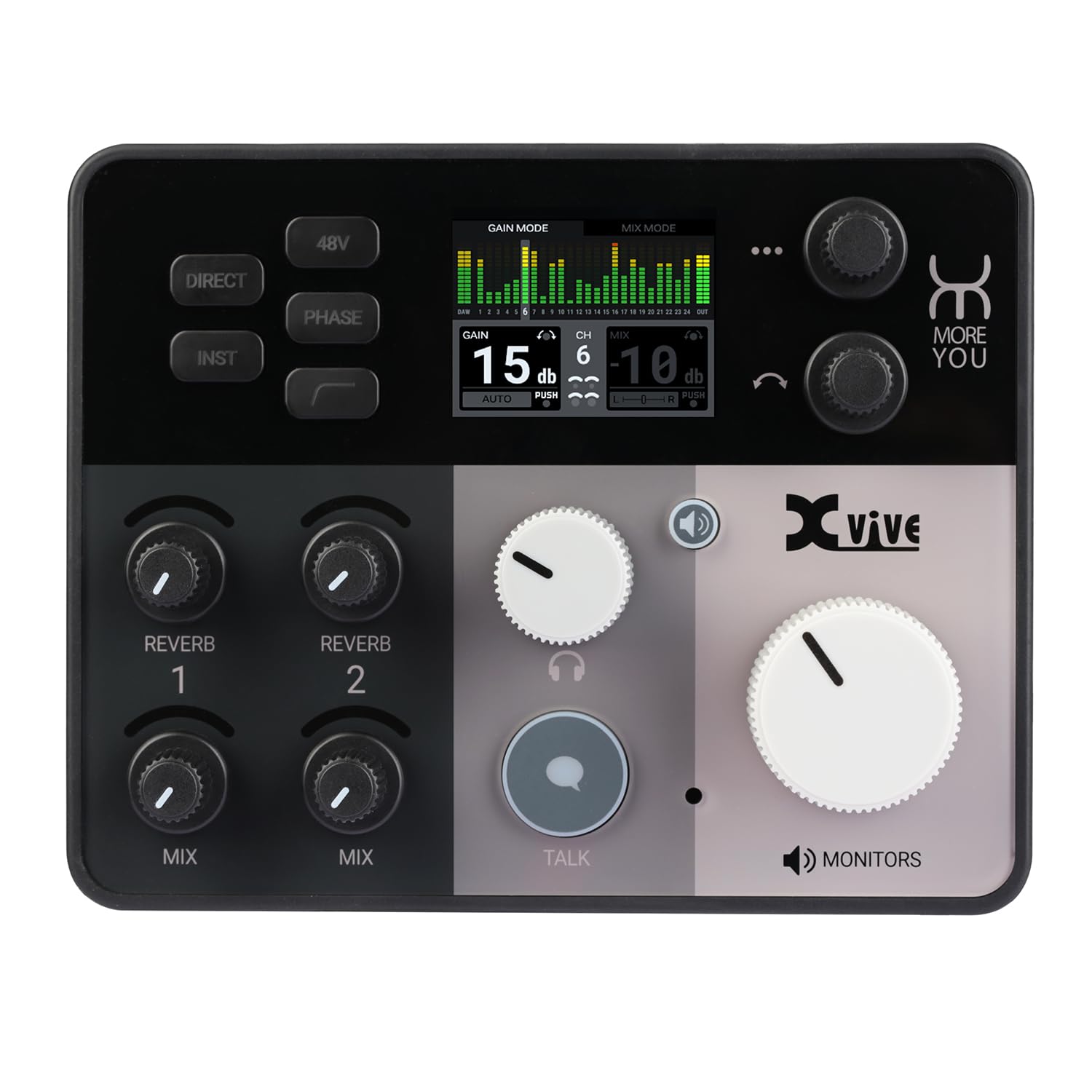 Xvive MOREYOU HUB - Interfaz de audio USB extensible para micrófonos e instrumentos, conexión opcional para preamplificadores y mezcladores externos