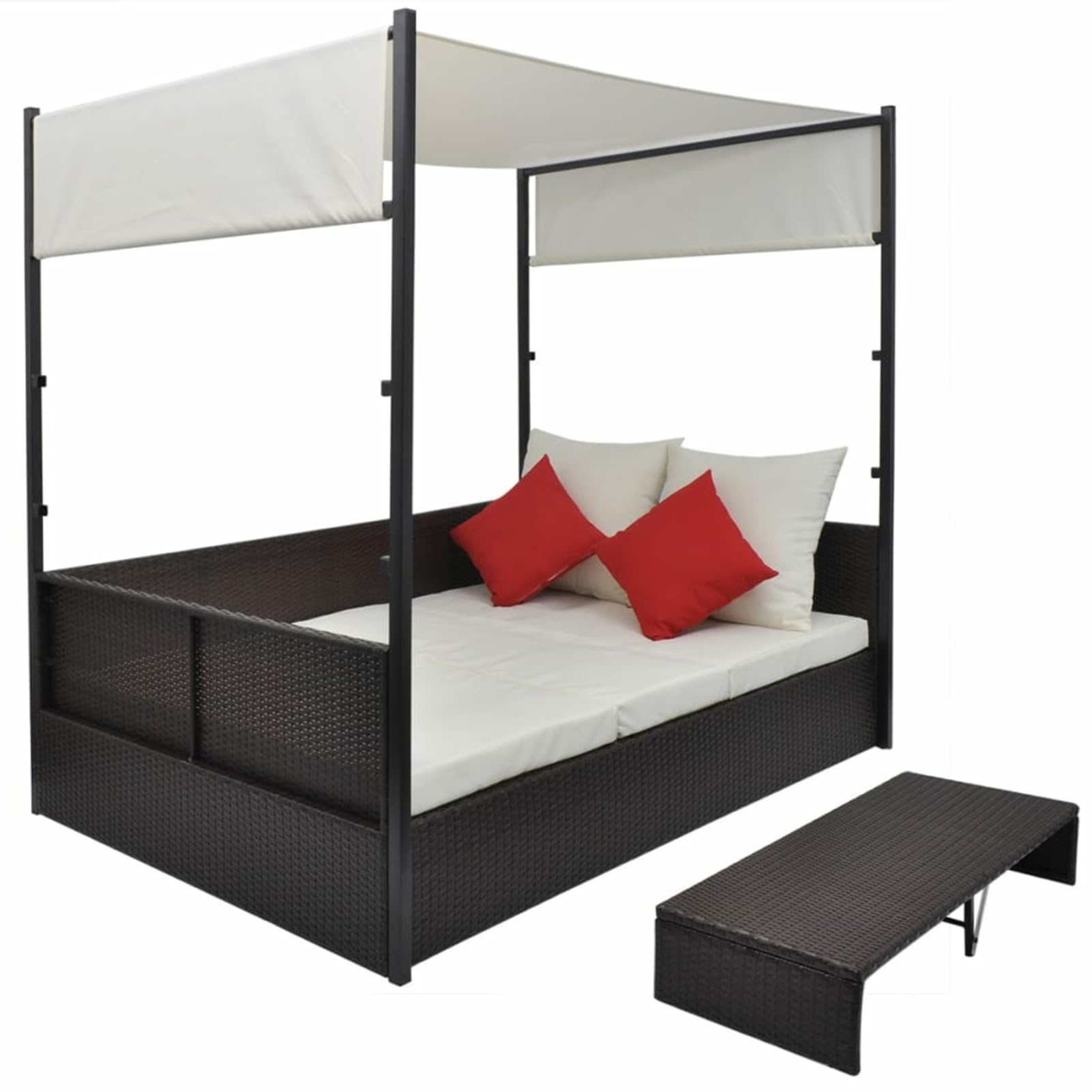 Homgoday Lit de jardin avec baldaquin - Lit de soleil - Double chaise longue - Chaise longue de jardin - Chaise longue de jardin - Canapé de jardin avec table d'appoint - Marron - 190 x 130 cm - En