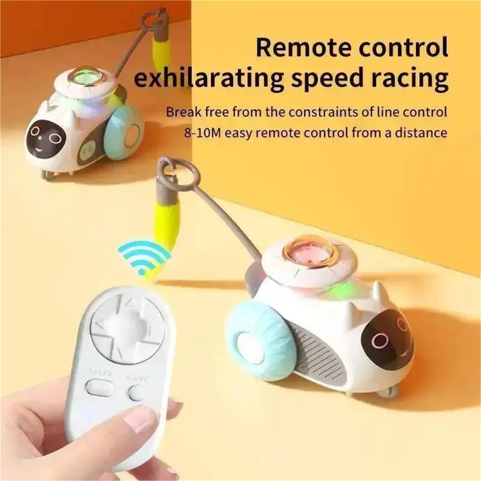 Jouet d'intérieur pour chat, télécommande intelligente automatique avec queue rechargeable LED jouet d'exercice interactif (voiture orange)