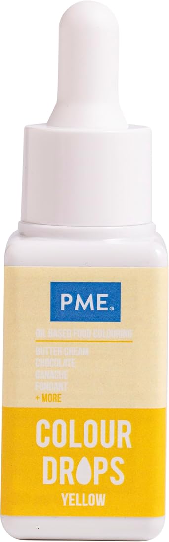 PME Cake Oil Based Food Colour with Precision Dropper | Yellow 20ml | High Pigment Oil-Blend Food Colouring for Buttercream Chocolate Ganache Fondant & Cake Batter