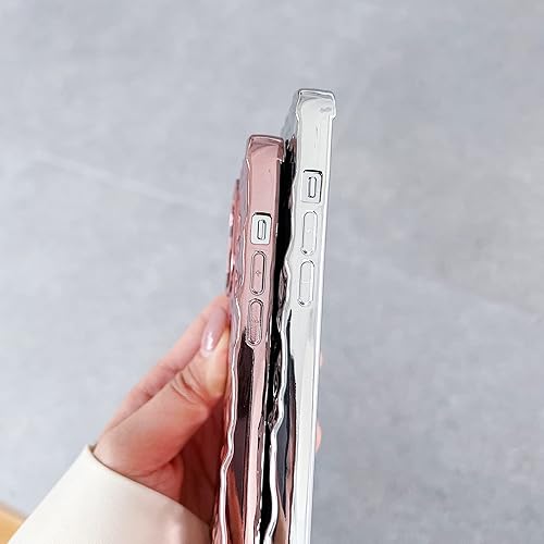 Miniatura 8 de Funda compatible con iPhone 15 Pro Max, diseño de lujo, diseño de lámina, plisada, para mujer, de silicona brillante, con purpurina, funda