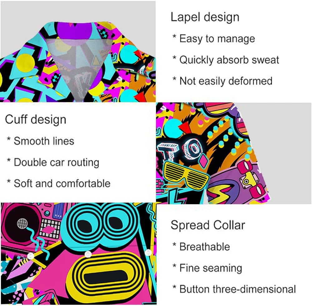 Mens Hawaiian Shirt and Shorts Set 2 Piece 80s 90s Outfit for Men Short Sleeve Button Down Suit with Bucket Hats - Image 4