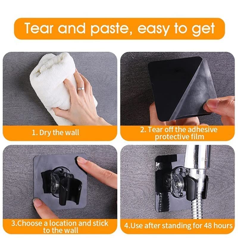 Image of ZIVIK Self Adhesive Handheld Shower Head Holder, Adjustable Bathroom Wall Mounted Bracket Holder, Drill-free Wall Hanging Shower Shelf Free Perforation Shower Head Stand (Black, 3)