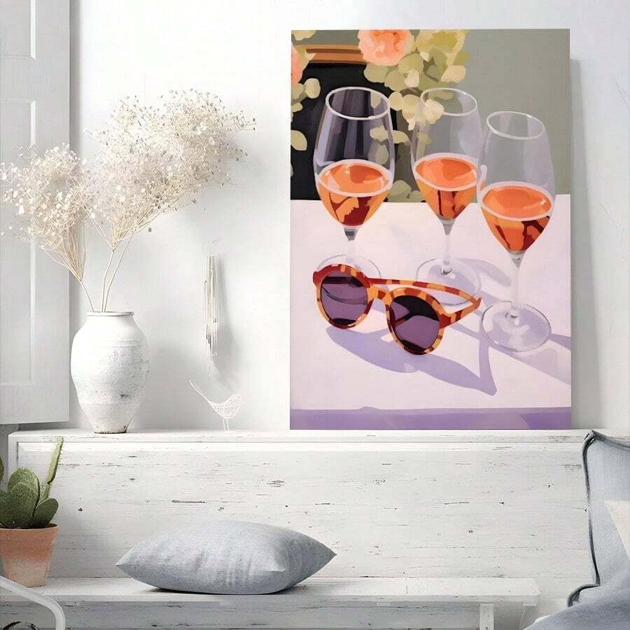 Décoration Murale Vintage avec Toile Texturée Vin Cadre Intégré