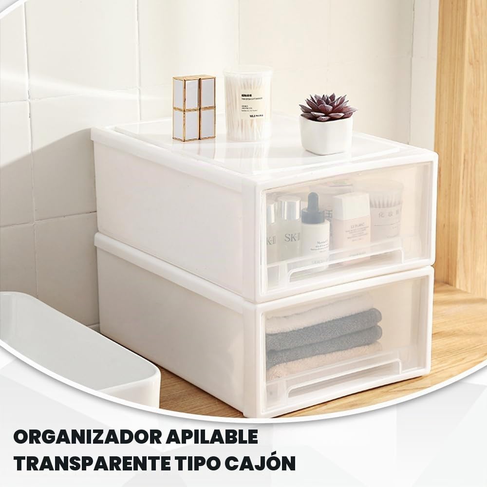 YunBey 2 Cajones Organizadores Plastico Cajones Almacenaje Apilable Organizador Escritorio Cajones para Oficina Dormitorios Cocinas Escuela (27 x 19 x 10,5 CM)