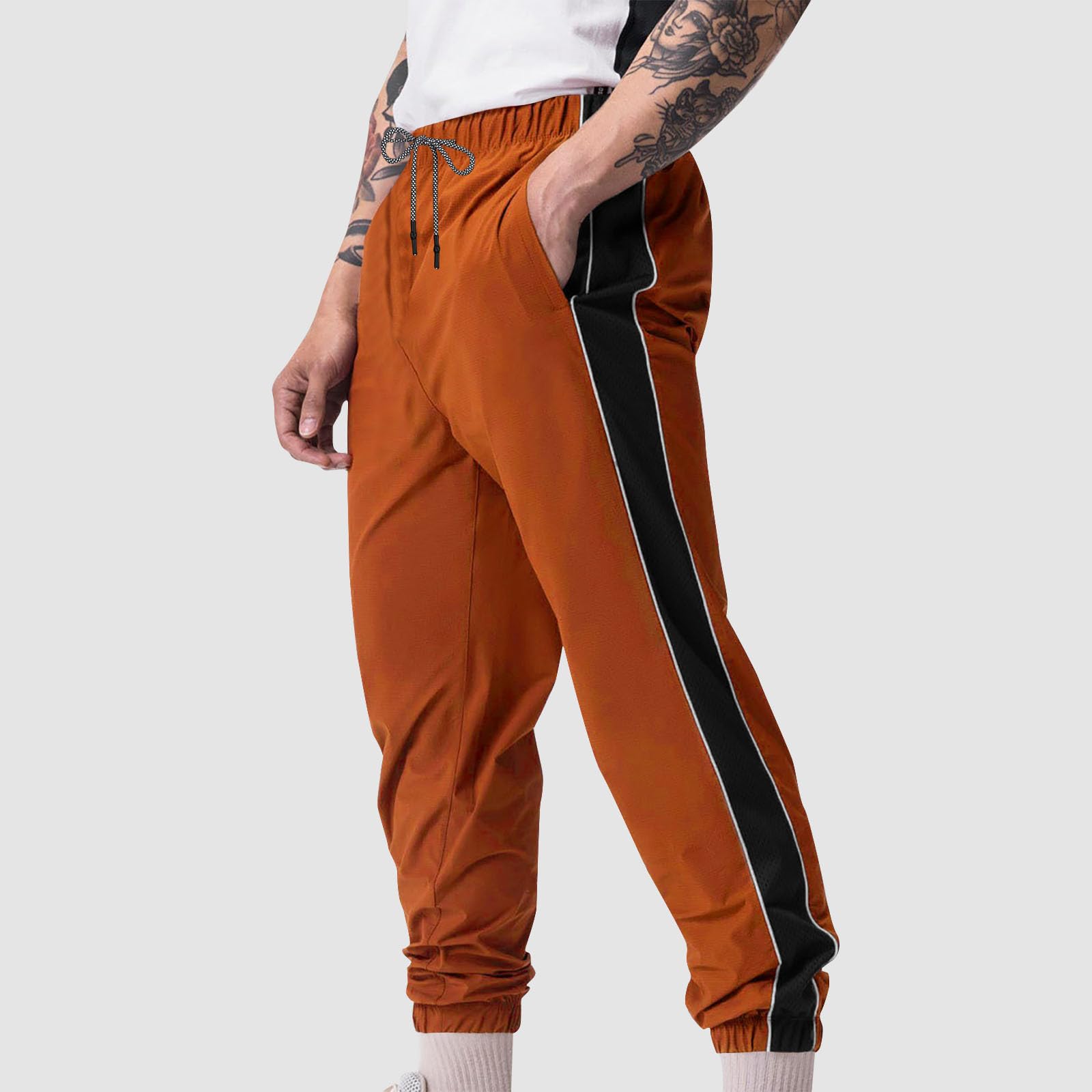 Sweatpants for Men Classic-Fit Light Fleece Pants High Waisted Chino Bottom Joggers with Pockets Outdoor Trousers Orange