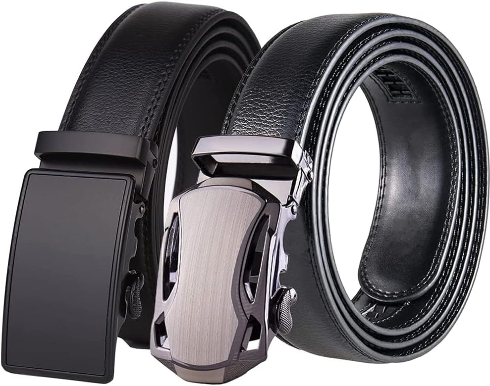 Bt Men Adjustable Genuine Leather Dress Belts 2 Pack Gift Box Cuttable Size 44-52 Inches