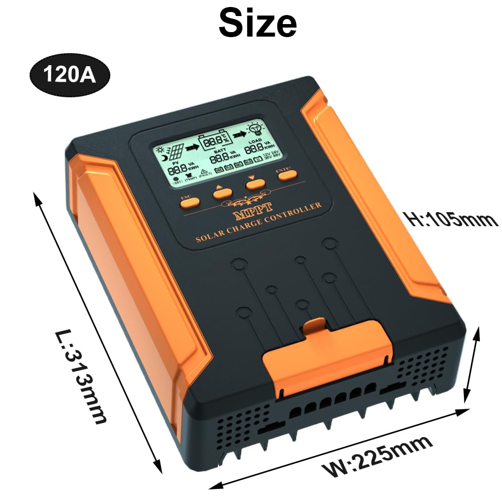 SolaMr 120A MPPT Contrôleur de Charge Solaire 12V/24V/36V/48V Auto avec Affichage LCD Régulateur de Panneau Solaire Max 180V Entrée pour Batterie Gel Scellée Inondée et Lithium - CM-120A