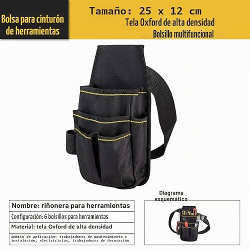 Miniatura 2 de Bwnbvios Bolsa De Herramientas De Lona Con Cinturón De Nailon Ajustable, Resistente Y Profesional, Para Electricistas, Técnicos, Color Negro