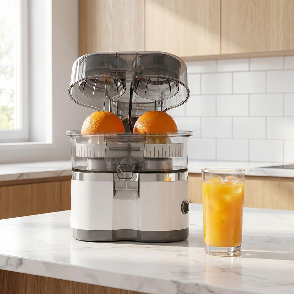 Spremiagrumi Elettrico A Doppia Testa, Pressa Automatica Per Arance Limoni Lime Con Taglierina Integrata (Black)