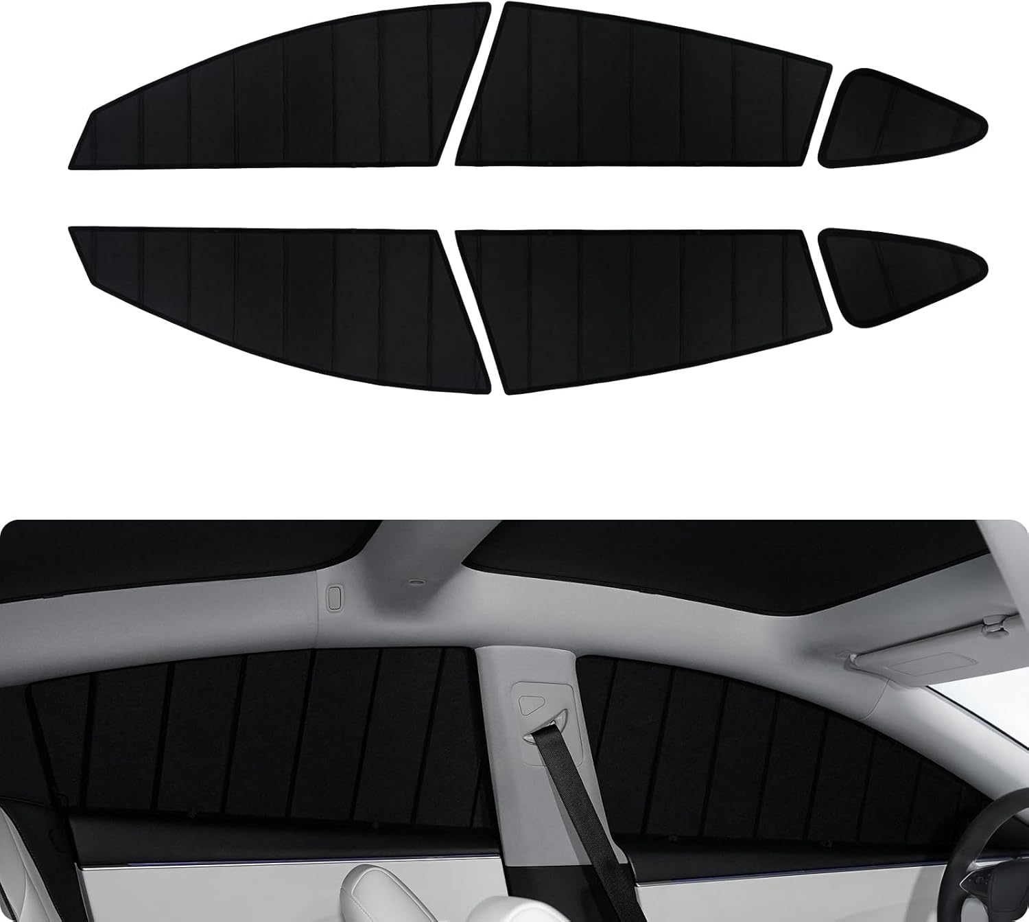 BASENOR [Upgraded Gen2] Tesla Model 3 Side Window Sunshade 2026-2017, 6PCS Full Set Wrinkle-Free Window Covers for Kids, Camping & Privacy Rest, Rear Windshield Reflective UV Protection