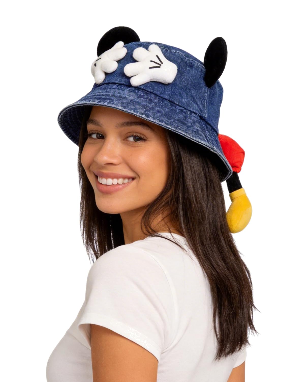AMPOSSTO Cute Cartoon Mouse Ear Denim Bucket Hat for Adult Teens Adjustable Fisherman Cap Sun Hat for Beach Travel Daily Wear