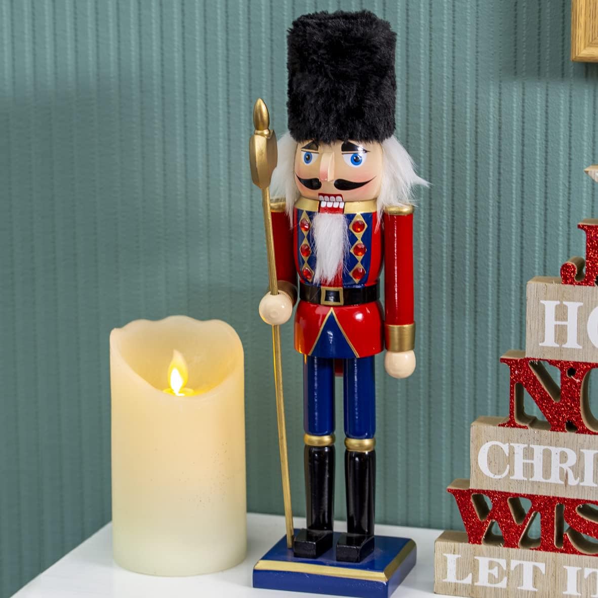 The Christmas Workshop81570 Wooden Nutcracker Soldier / 30cm Tall/Red & Blue Coloured Nutcracker Christmas Decoration