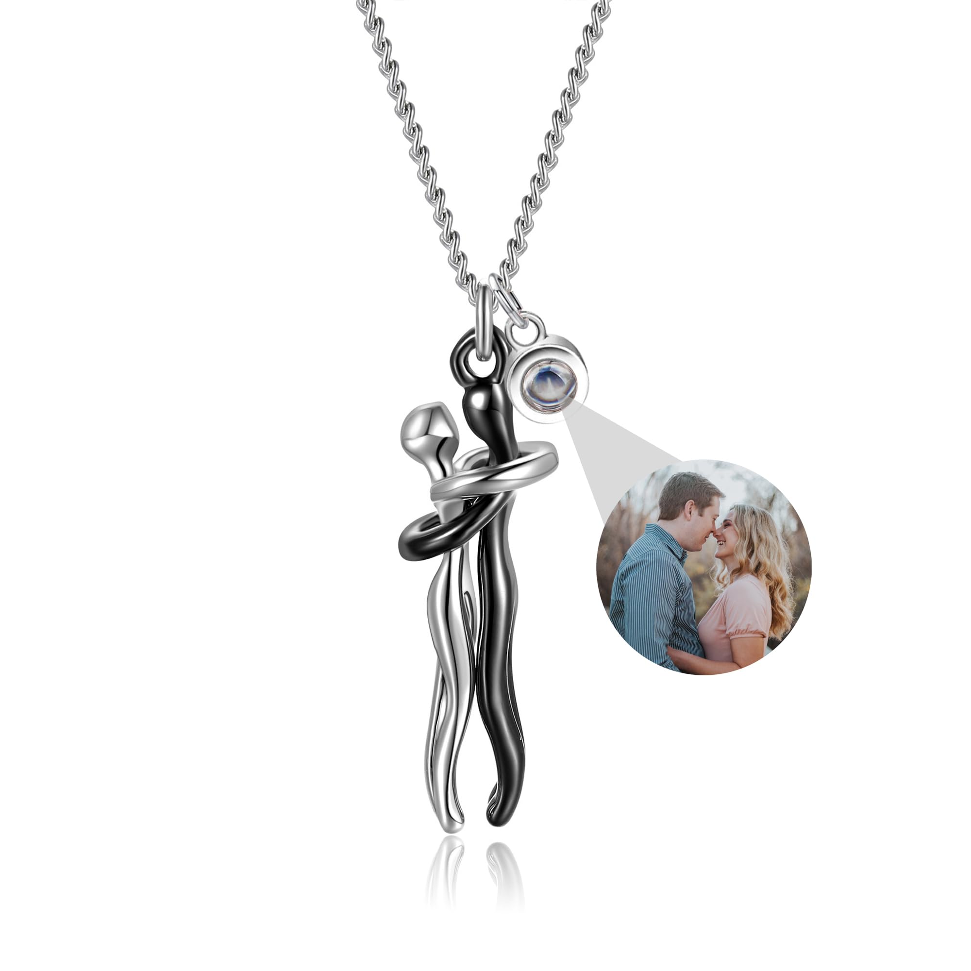 GodchoicesCollar Personalizado con Foto para Pareja, Collar Abrazo Cariñoso, Collar Colgante Abrazo de Pareja para Mujeres y Hombres, Collar Proyección de Foto de Pareja con Foto Interior para San Valentín