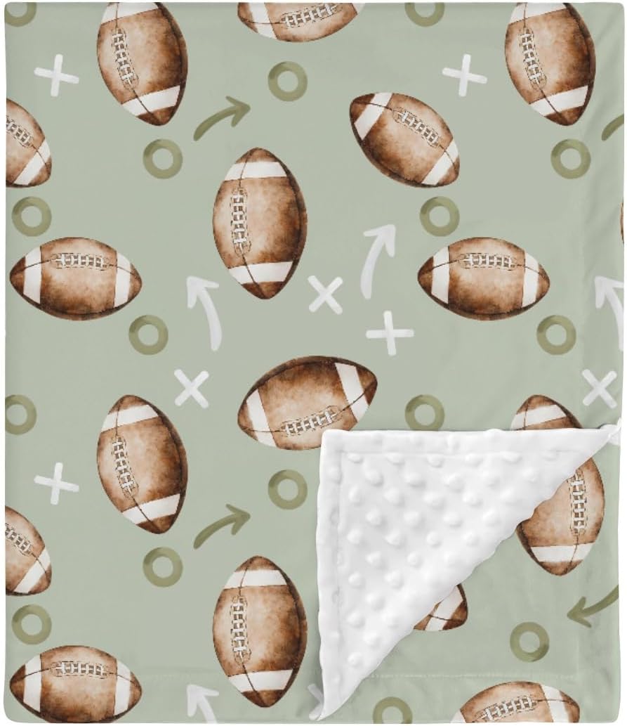 HawSkgFub Football American Sport Mink Baby Blankets with Dotted Backing Boys Shower Gift, Green Game Match Watching Double Layer Nursery Swaddle, Soft Newborn Infant Toddler Bed Crib Bedding 30 x 40