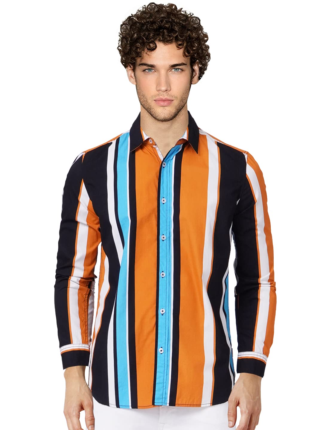 JACK & JONESMen's Cotton Slim Fit Striped Shirt