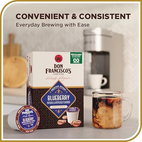 Miniatura 3 de Don Franciscos Coffee Blueberry Flavored Sabor de Arándano, cápsulas reciclables estilo K-Cup, compatibles con cafeteras Keurig (72 unidades)
