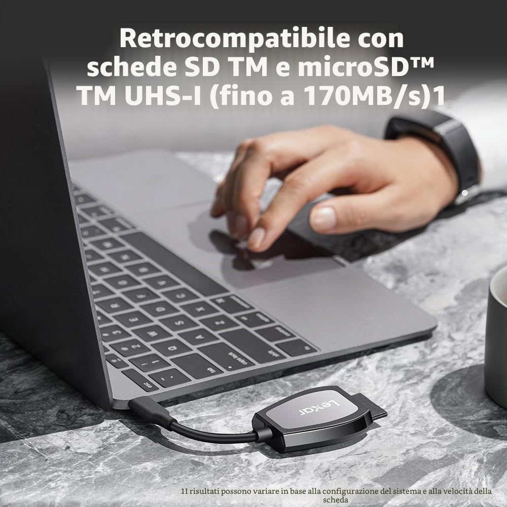 Lexar Lettore professionale USB 3.2 Type-C a doppio slot, supporta schede SD e microSD UHS-II, lettura fino a 312 MB/s (LRW470U-RNHNU)
