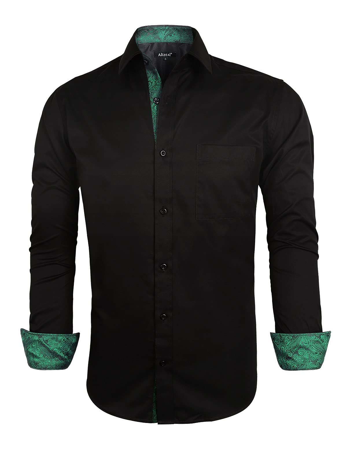 AlizealMen's Business Slim Fit Dress Shirt Long Sleeve Patchwork Button-Down Shirt