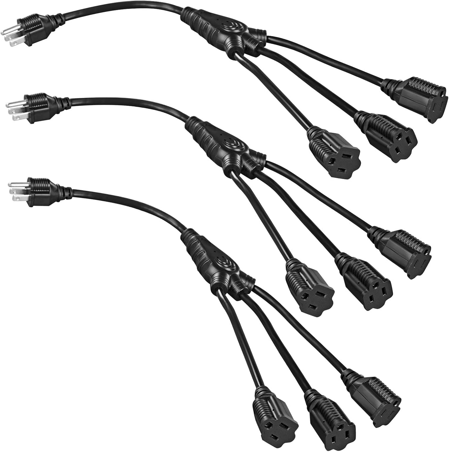 DEWENWILS 3 Pack 18Inch 1 to 3 Christmas Light Extension Cord Splitter & DEWENWILS 4 Pack Extension Cord Safety Cover, ETL Listed