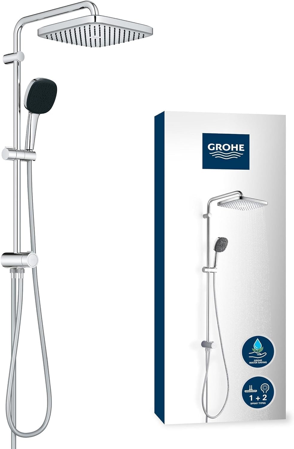 GROHE Vitalio Comfort 250 Colonne de Douche — Colonne de Douche avec Inverseur Manuel et Douchette Vitalio Comfort 110 2 jets (Chromé)