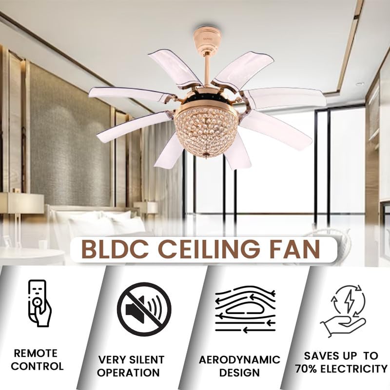 Image of oltao Lily Gold Smart Chandelier Ceiling Fan with Alexa /Google Home Compatibility, BLDC Motor, Summer Winter Mode, Dimmable LED, Remote & app Control
