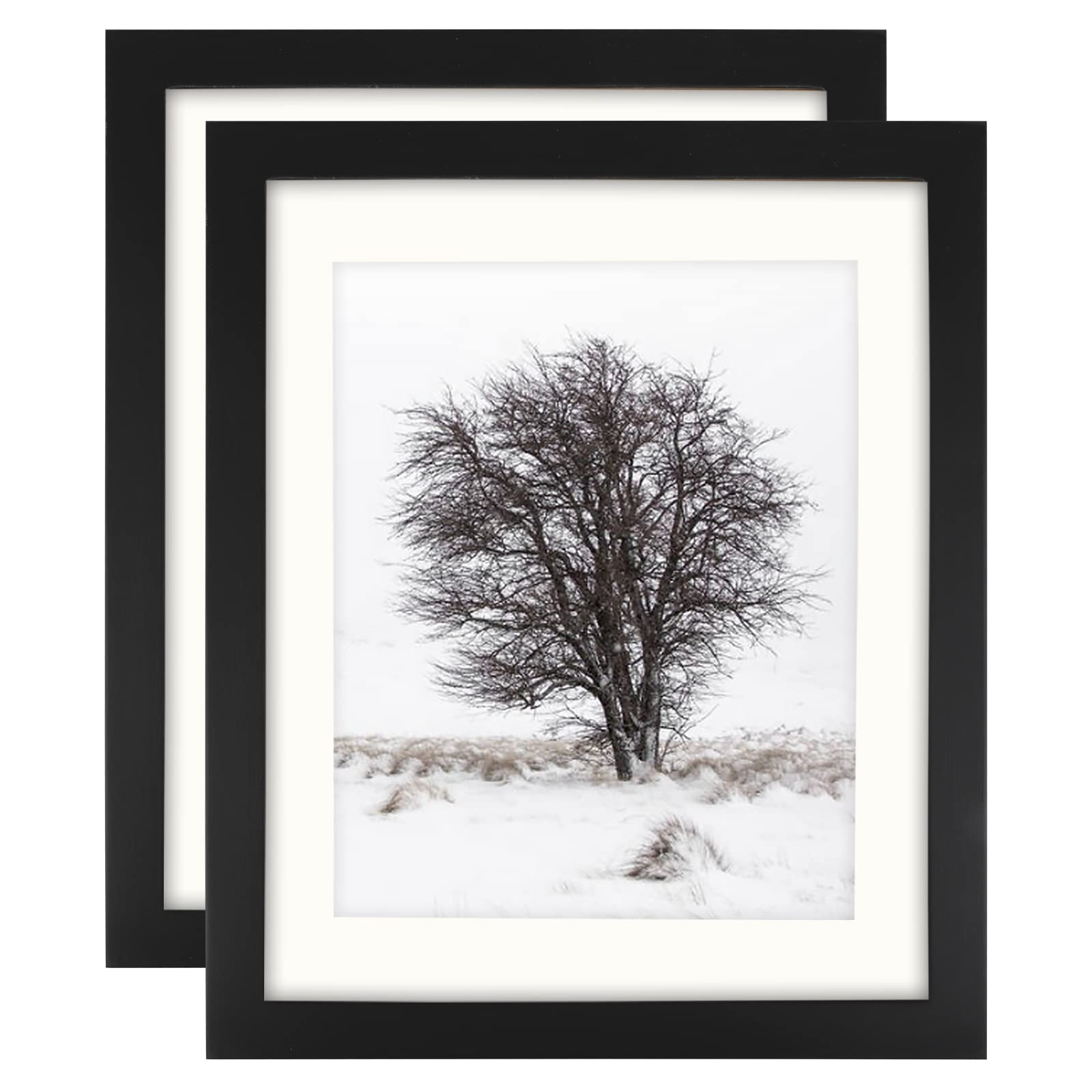 Black 8x10 (20 x 25 cm) Photo Frames Display 6x8 Photos - Square Classic Solid Wood Frames for Wall Mount and Tabletop 2 Pack