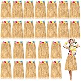 Wettarn 24 Pcs 24 Inch Hawaiian Luau Hula Grass Skirts Summer Luau Party Costume Decor for Women Girls Hawaiian Party Favors (Straw Color)