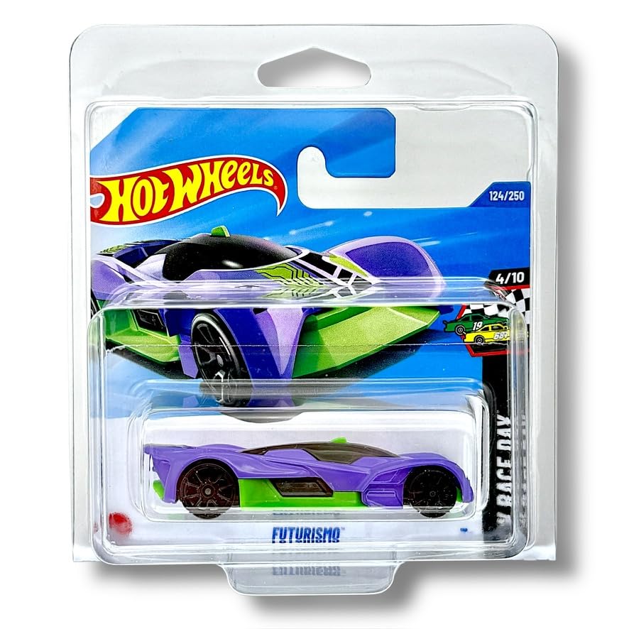 Hot Wheels Futurismo (Purple & Green) 4/10 HW Race Day - 2025-124/250 (Short Card) - includes a KLAS Car Keeper Protector Case - HYX89