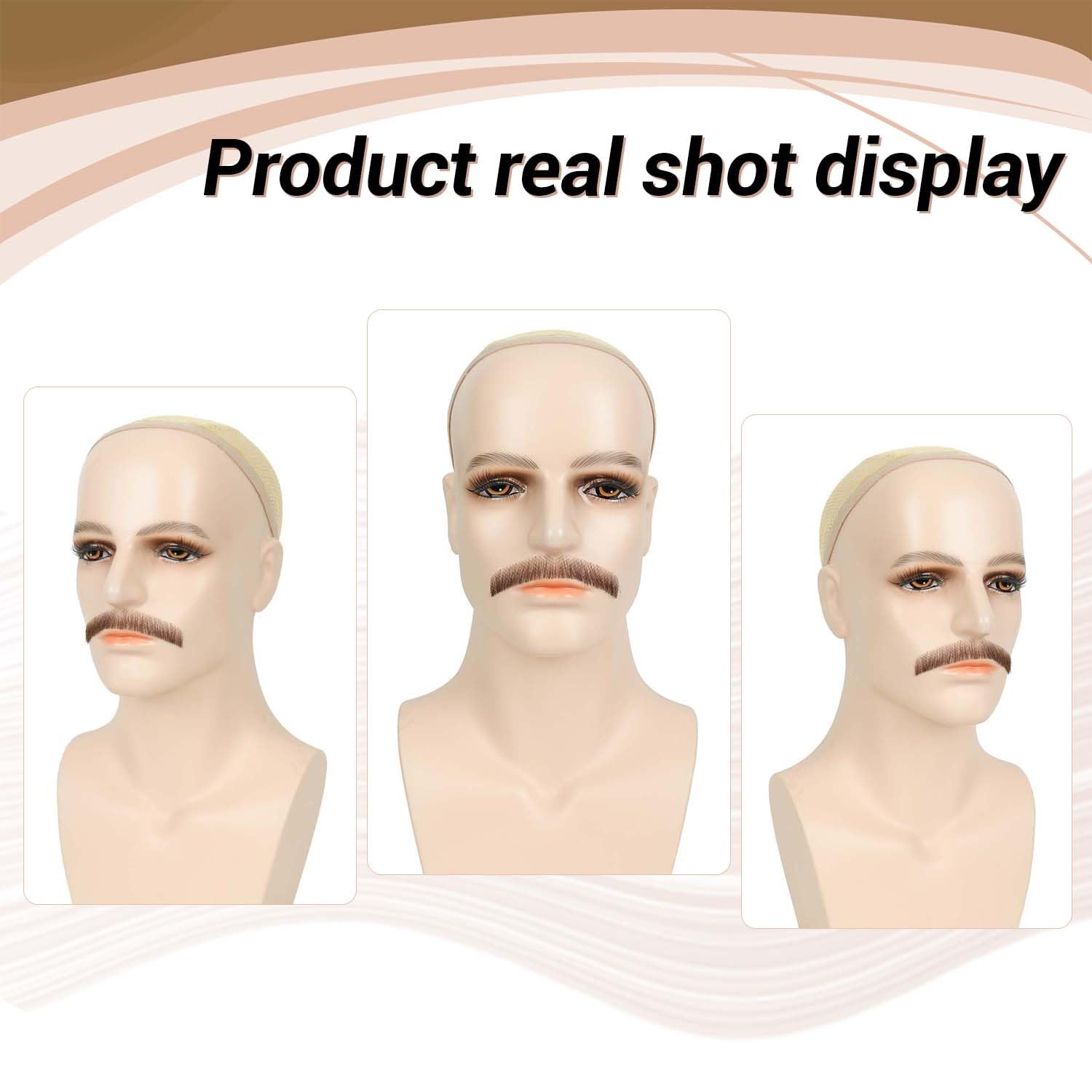 Fake Beard, Highly Realistic Human Hair Mustache, Brown Face Beard, Full Hand-Tied Lace Invisible Soft False Beards, Suitable For Makeup, Cospaly, Costume Party And Stage Performances(1 Pcs)