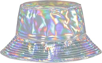 Rave Hologram Metallic Bucket Hat Reversible Cap Reflective Waterproof Rain Fisherman Hat