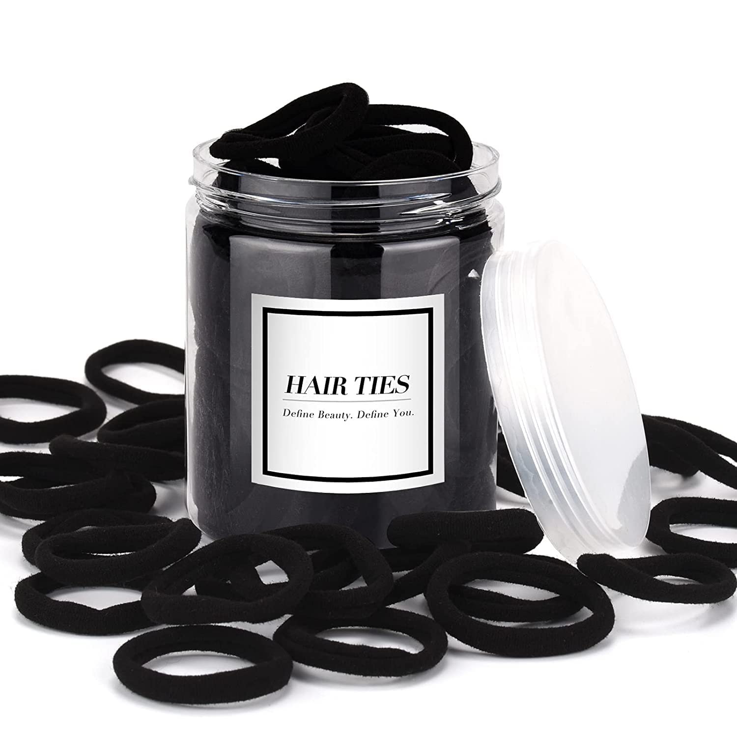 DIVERSA Seamless Black Thick Cotton Hair Rubber Bands, Durable Elastic Ties, Ponytail Holders, Hair Accessories for Women and Girls (Pack of 50 Pcs)