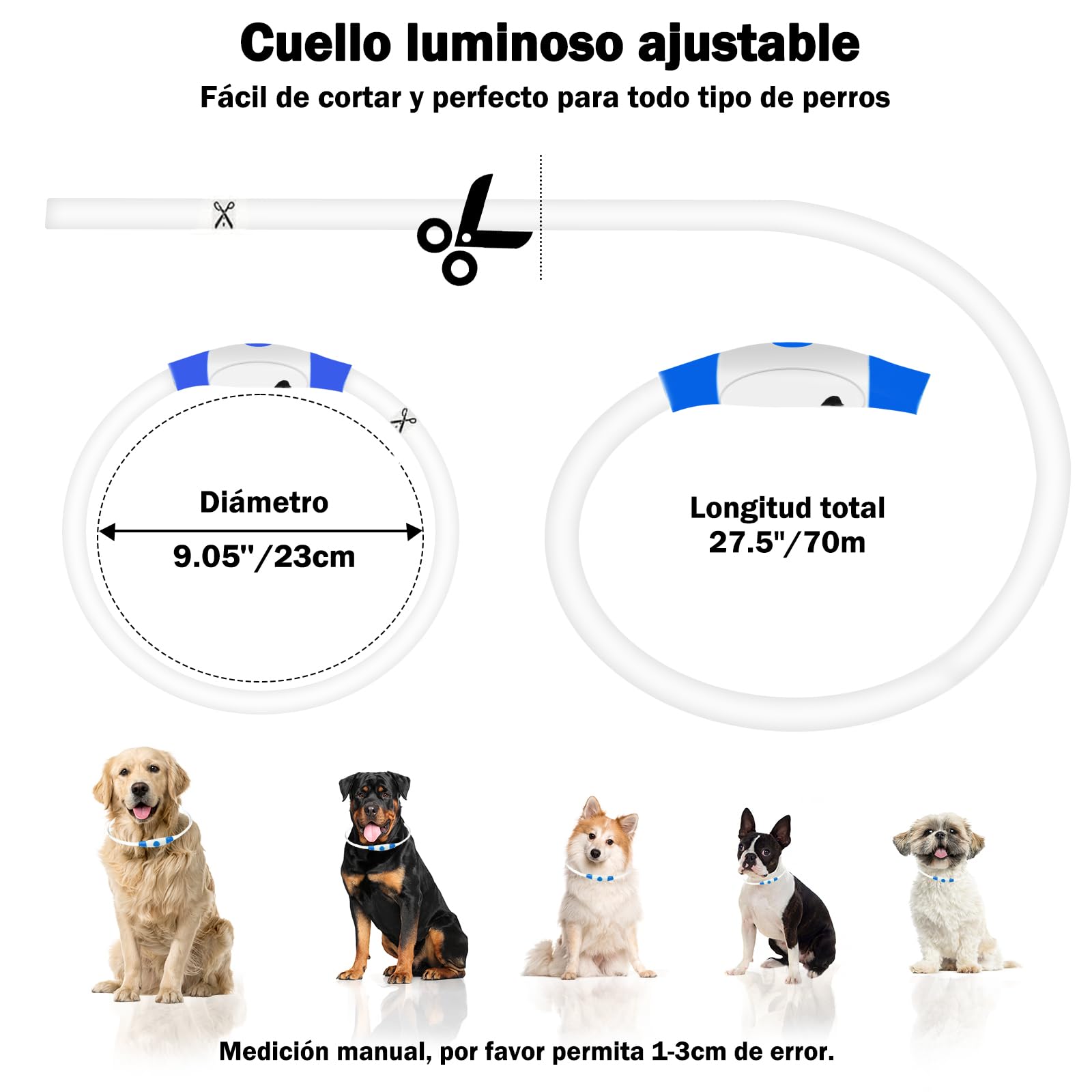 Nepfaivy Collare Luminoso per Cani - Collare per Cani a LED Ricaricabile per Portare a Spasso di Notte, Collare per Cani Impermeabile e Regolabile con 3 Modalità di Lampeggio, Blu