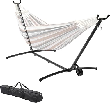 ONCLOUD Upgraded Reinforced 9 FT Hammock Stand Only, One-Person Easy Movement w/Wheel, Heavy Duty Hammock Stand with Carrying Case, Universal Hammock Stand for Outsides, Yard Black w/Wheel