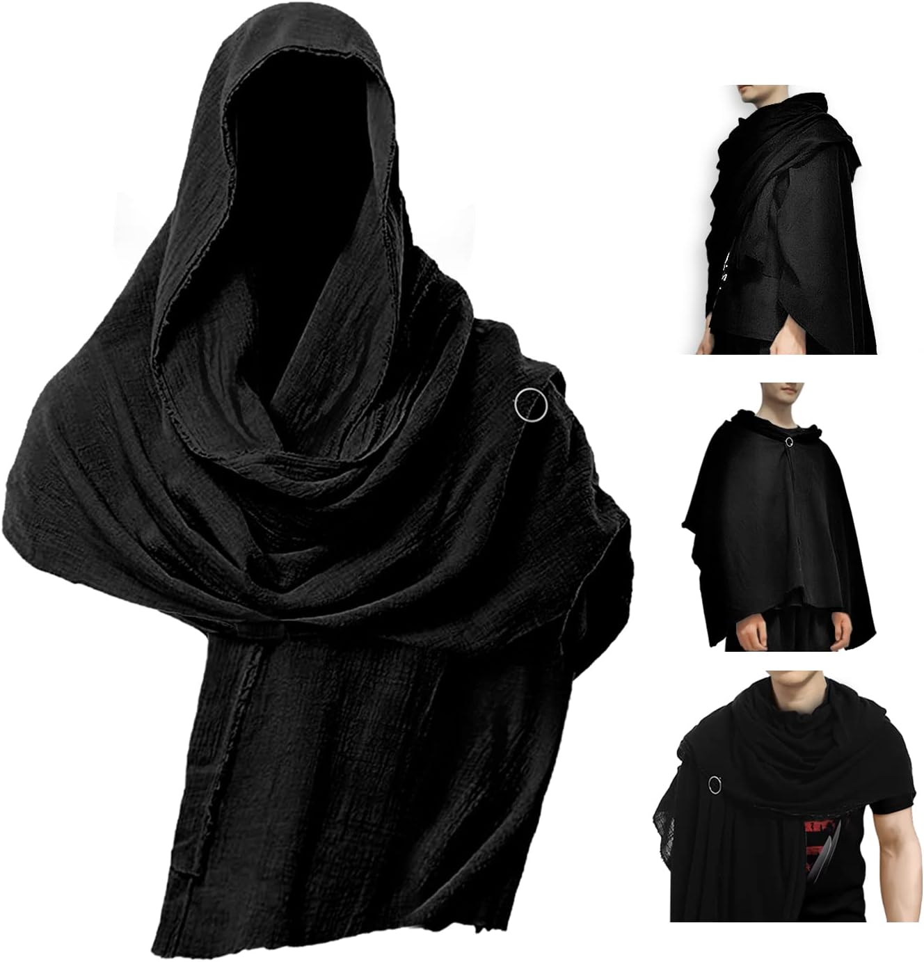 小物 MASU PLAID HOOD SCARF (black) Oversized Hood, Distressed Black Scarf, Goth Hood, Witch