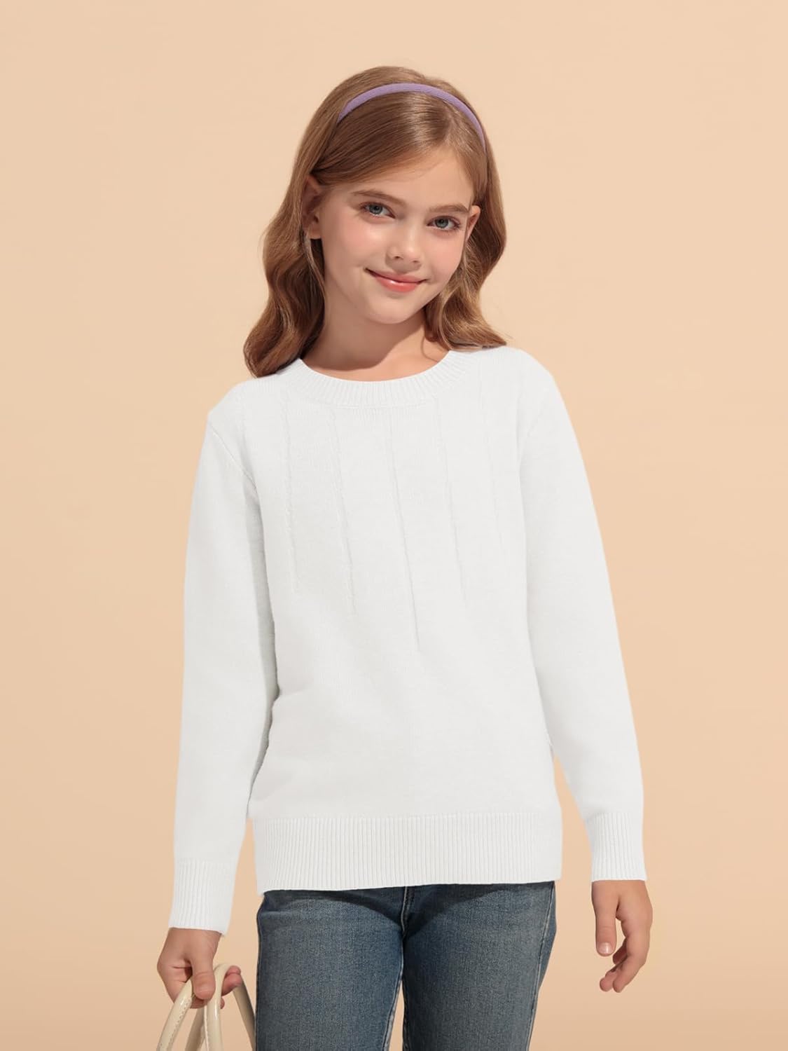 Haloumoning Girls Sweaters Kids Crewneck Long Sleeve Pleated Knit Pullover Sweater Fall Fashion Clothes 5-14 Years - Image 4