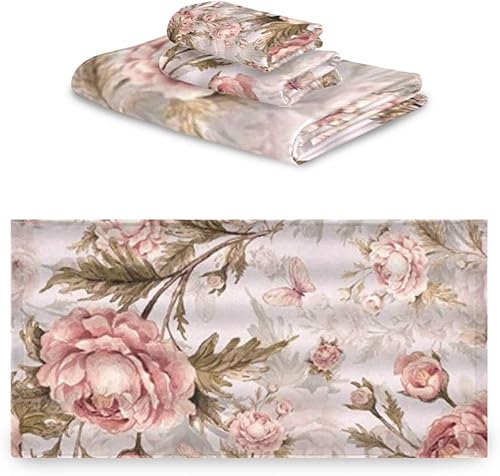 Miniatura 2 de Juego de toallas de baño para baño, diseño artístico de flores de peonía, hojas de flores, estilo shabby chic, juego de 3 toallas de lujo, 1 toalla