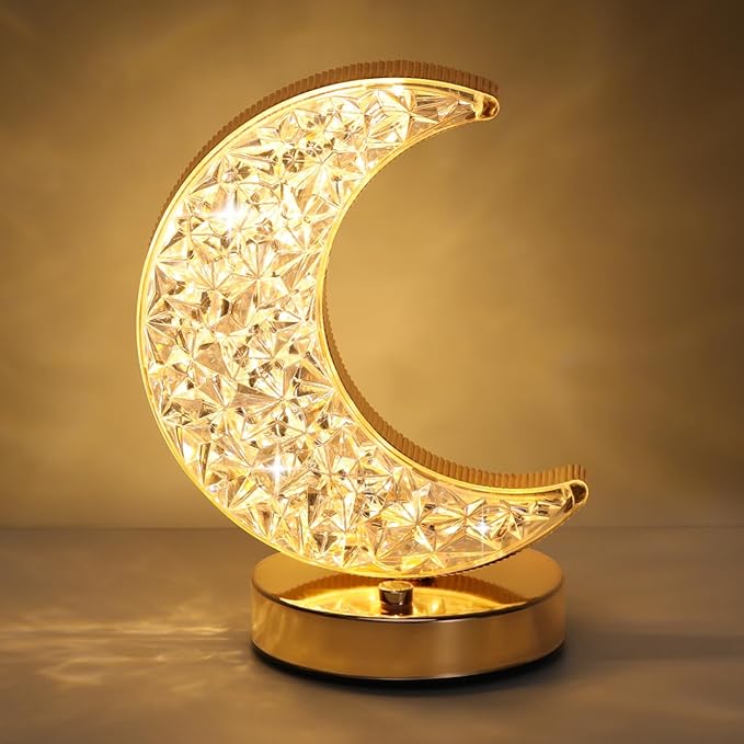 Lewondr Lewondr Crescent Moon Table Lamp, Stepless Dimmable Touch Lamp with 3 Colors, Rechargeable Night Light with USB Port, Ramadan Moon Light Bedside Lamp for Nightstand Desk Bedroom Living Room Home Decor